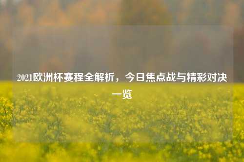 2021欧洲杯赛程全解析，今日焦点战与精彩对决一览