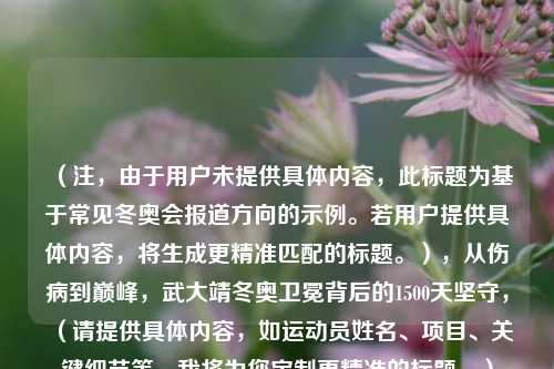 （注，由于用户未提供具体内容，此标题为基于常见冬奥会报道方向的示例。若用户提供具体内容，将生成更精准匹配的标题。），从伤病到巅峰，武大靖冬奥卫冕背后的1500天坚守，（请提供具体内容，如运动员姓名、项目、关键细节等，我将为您定制更精准的标题。）