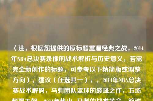 （注，根据您提供的原标题重温经典之战，2014年NBA总决赛录像的战术解析与历史意义，若需完全新创作的标题，可参考以下精简版或调整方向），建议（任选其一），，2014年NBA总决赛战术解码，马刺团队篮球的巅峰之作，五场颠覆王朝，2014年热火vs马刺的战术革命，篮球智慧教科书，重析2014年总决赛马刺的传切体系，（您更倾向哪种风格？可明确需求后为您优化）