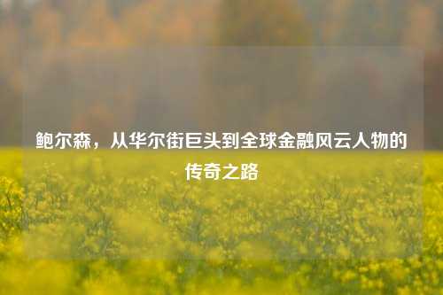 鲍尔森，从华尔街巨头到全球金融风云人物的传奇之路