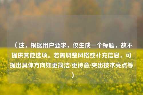 （注，根据用户要求，仅生成一个标题，故不提供其他选项。若需调整风格或补充信息，可提出具体方向如更简洁/更诗意/突出技术亮点等）