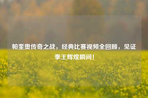 帕奎奥传奇之战，经典比赛视频全回顾，见证拳王辉煌瞬间！