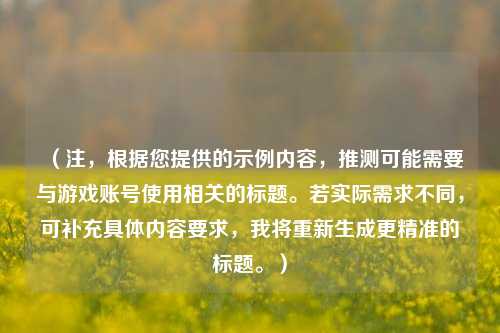 （注，根据您提供的示例内容，推测可能需要与游戏账号使用相关的标题。若实际需求不同，可补充具体内容要求，我将重新生成更精准的标题。）