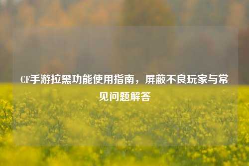 CF手游拉黑功能使用指南，屏蔽不良玩家与常见问题解答