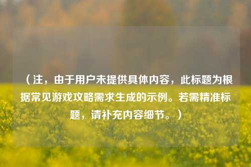 （注，由于用户未提供具体内容，此标题为根据常见游戏攻略需求生成的示例。若需精准标题，请补充内容细节。）