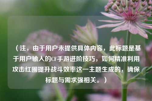 （注，由于用户未提供具体内容，此标题是基于用户输入的CF手游进阶技巧，如何精准利用攻击红圈提升战斗效率这一主题生成的，确保标题与需求强相关。）